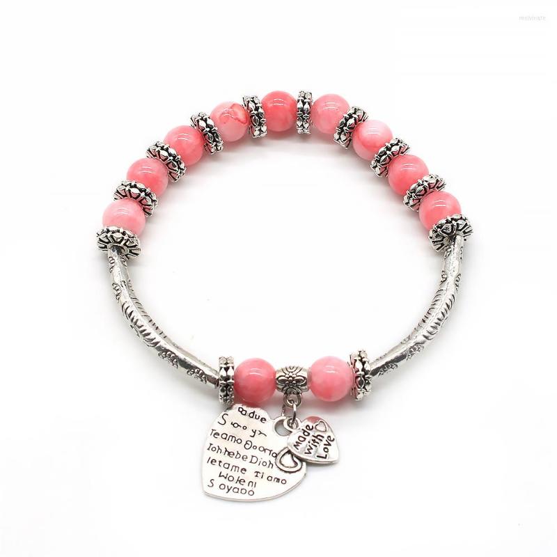 Bangle Peach Stone Beads Stainless Steel Women Love Heart Wishes Charm Bracelet DIY Handmade Jewelry 10 Colors Available GB047
Bangle Peach Stone Beads Stainless Steel Women Love Heart Wishes Charm Bracelet DIY Handmade Jewelry 10 Colors Available GB047