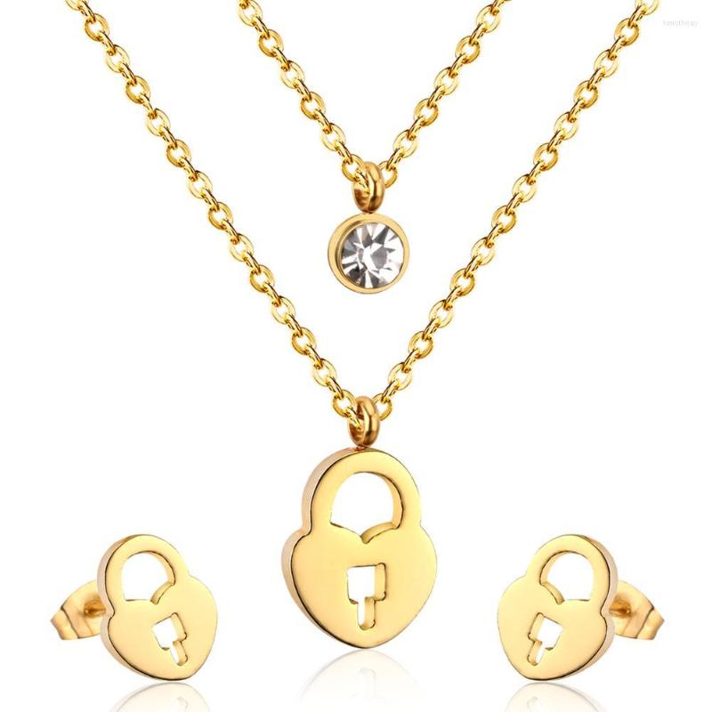 Necklace Earrings Set LUXUKISSKIDS Gold/Steel Double Chains Women Accessories Stainless Steel Round Cubic Zirconia And Lock Pendant, Picture shown
Necklace Earrings Set LUXUKISSKIDS Gold/Steel Double Chains Women Accessories Stainless Steel Round Cubic Zirconia And Lock Pendant, Picture shown