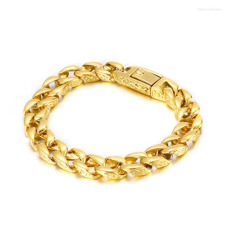 Charm Bracelets 12mm Gold Pattern 220mm Bracelet Cuban Chain Viking Men's Stainless Steel Jewelry
Charm Bracelets 12mm Gold Pattern 220mm Bracelet Cuban Chain Viking Men's Stainless Steel Jewelry