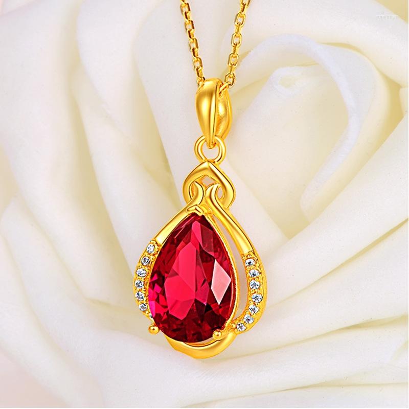 Pendant Necklaces Vietnam Sand Gold Red Water Drop Necklace Brass Plated Women's Fashion Chain Holiday Gift
Pendant Necklaces Vietnam Sand Gold Red Water Drop Necklace Brass Plated Women's Fashion Chain Holiday Gift
