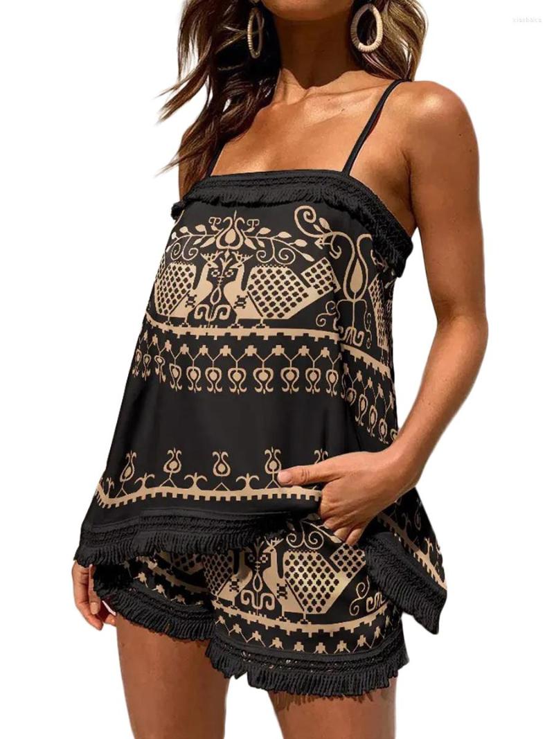 Women' Tracksuits Women 2 Piece Boho Casual Summer Sleeveless Camisole With Shorts Set Tops And For Beach, Black
Women' Tracksuits Women 2 Piece Boho Casual Summer Sleeveless Camisole With Shorts Set Tops And For Beach, Black