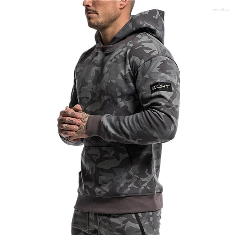 

Men's Hoodies Men Hooded Pullover With Camouflage Print Big Kangaroo Pocket Spring Sports Clothing, Khaki