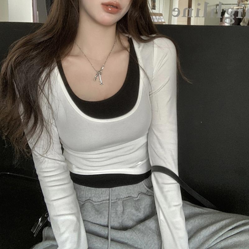 Women's T Shirts 2022 Autumn For Women Crop Tops Korean Style Retro Fake 2 Pieces T-Shirt Knitting Long-sleeved Elastic Tee Shirt, Black
Women's T Shirts 2022 Autumn For Women Crop Tops Korean Style Retro Fake 2 Pieces T-Shirt Knitting Long-sleeved Elastic Tee Shirt, Black