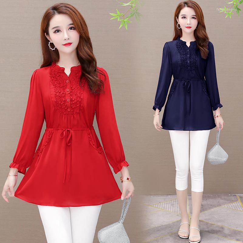 Women's Blouses TingYiLi Drawstring Waist Women Tunic With Pocket Long Sleeve Ruffle Top Red Green Blue Black Chiffon Blouse
Women's Blouses TingYiLi Drawstring Waist Women Tunic With Pocket Long Sleeve Ruffle Top Red Green Blue Black Chiffon Blouse