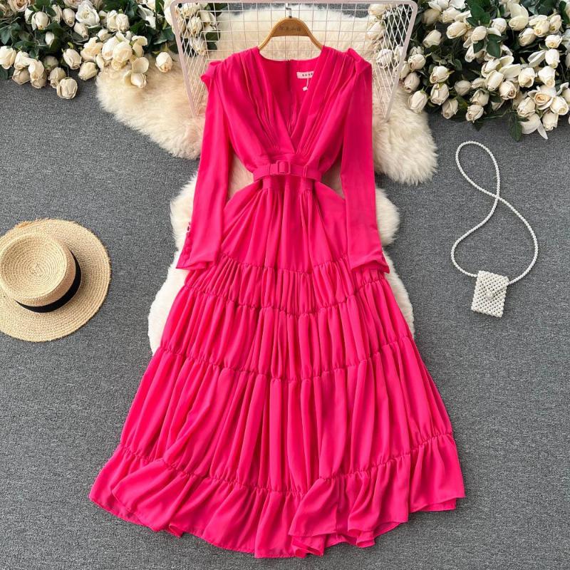 Casual Dresses Runway Autumn Spring Chiffon Long Dress Elegant Women's V Neck Rose Red Puff Sleeve Female Back Button Deco Party, Black
Casual Dresses Runway Autumn Spring Chiffon Long Dress Elegant Women's V Neck Rose Red Puff Sleeve Female Back Button Deco Party, Black