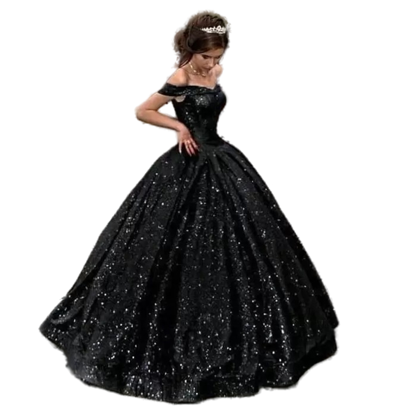 Vintage Black Wedding Dresses Gothic Bridal Gowns Floor Length Glitter Sequined Garden Bride Dress Dropped Waist Long 2023 Custom Made