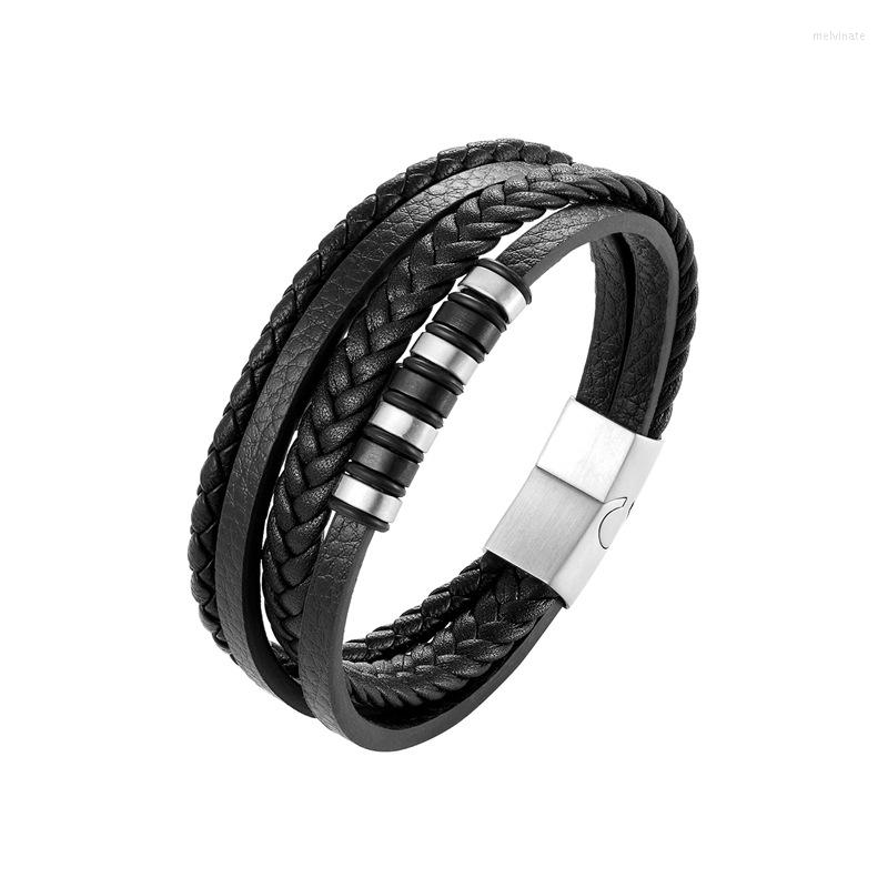 Charm Bracelets Stainless Steel Bracelet Multilayer Black Leather Braided Men's
Charm Bracelets Stainless Steel Bracelet Multilayer Black Leather Braided Men's