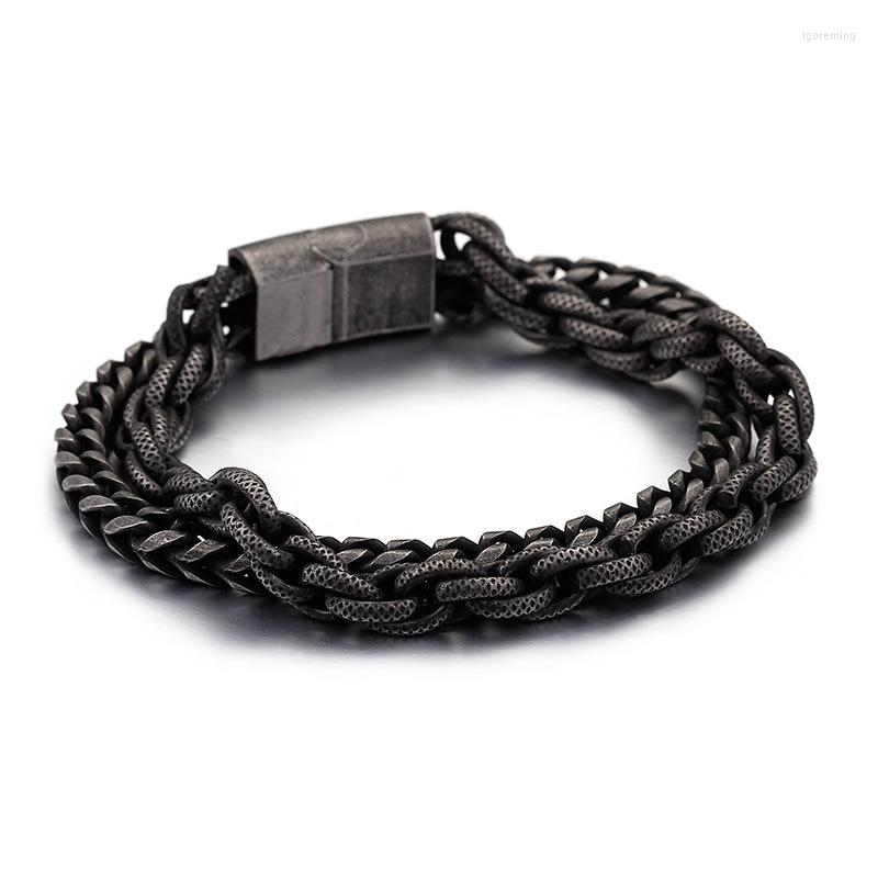 Charm Bracelets Fashion Punk Men Rock Chain Bracelet Retro Black Titanium Steel Charms Double Layer Pulseras Jewelry
Charm Bracelets Fashion Punk Men Rock Chain Bracelet Retro Black Titanium Steel Charms Double Layer Pulseras Jewelry