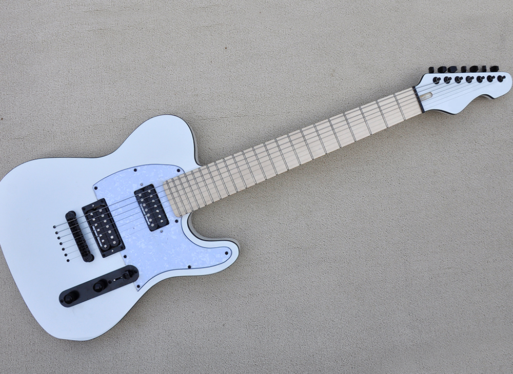 White 7 Strings Electric Guitar with Humbuckers Maple Fretboard Strings Through Body Can be Customized
White 7 Strings Electric Guitar with Humbuckers Maple Fretboard Strings Through Body Can be Customized