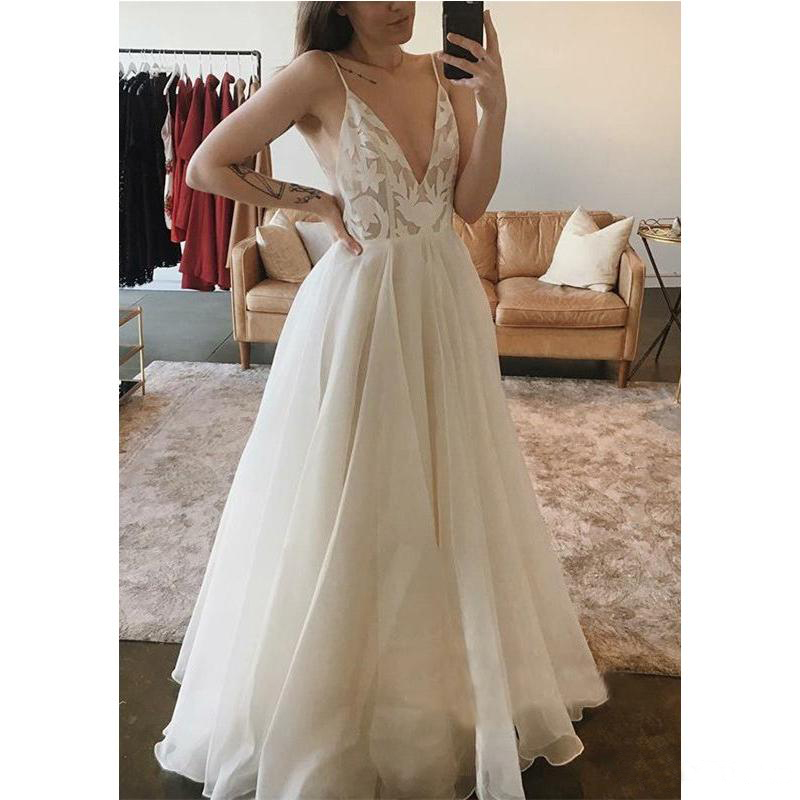 Plus Size Stunning V Neck Sleeveless Dress Lace Backless or Length Bridal Gowns Cheap Boho Tulle A e Wedding Gown