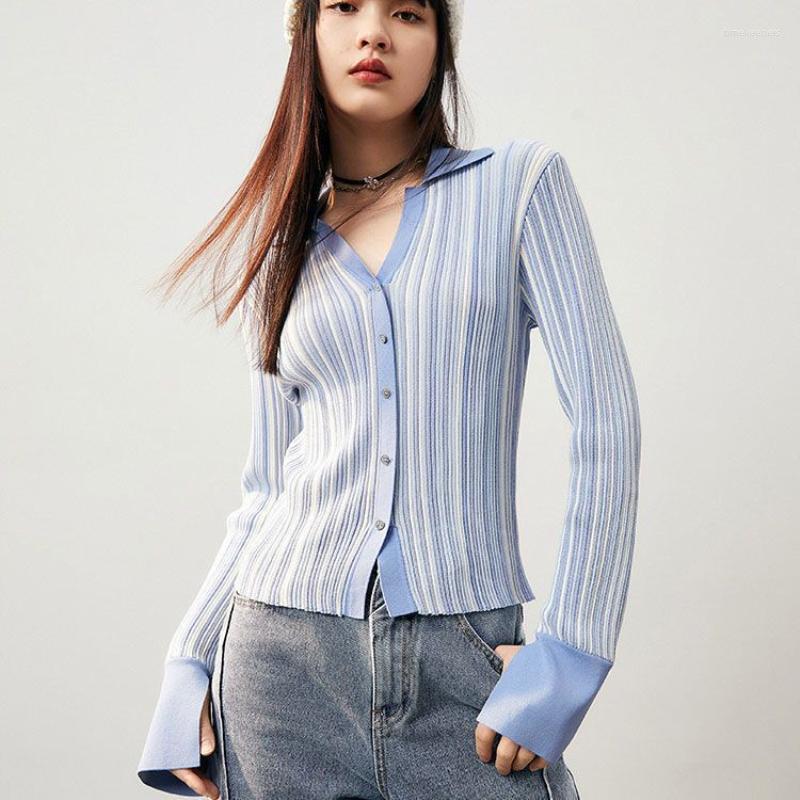

Women's Knits French Vintage Striped Knit Cardigan 2022 Early Autumn Long Sleeves Stitching Temperament Slim Bolero Women Knitted Sweater