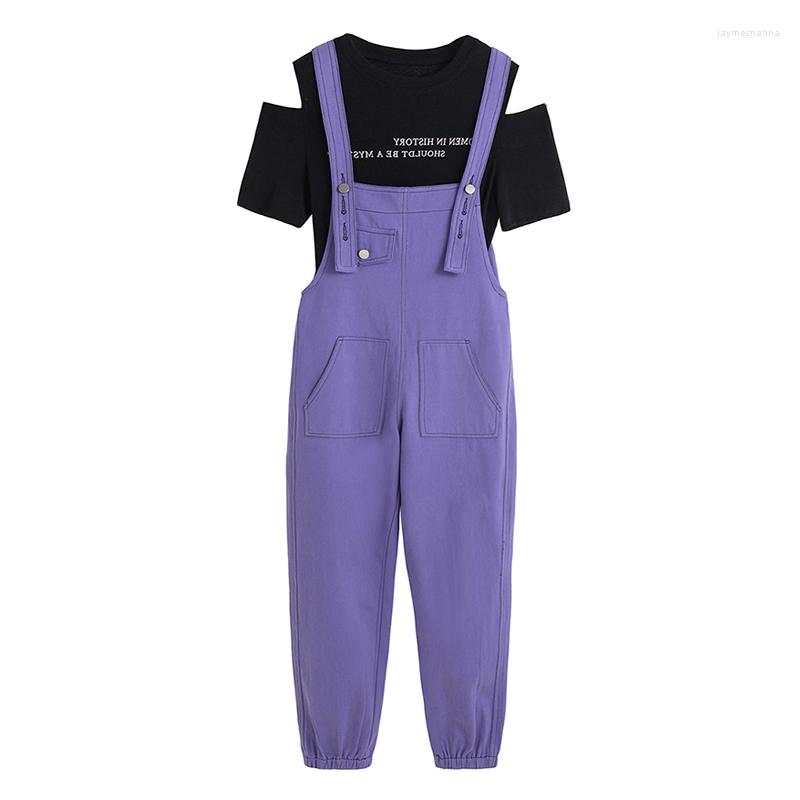 Women' Tracksuits PERHAPS U Black Short Sleeve Top Letter Print T-shirt Overall Purple Full Length Women Two Pieces Set Summer T0434, Picture shown
Women' Tracksuits PERHAPS U Black Short Sleeve Top Letter Print T-shirt Overall Purple Full Length Women Two Pieces Set Summer T0434, Picture shown