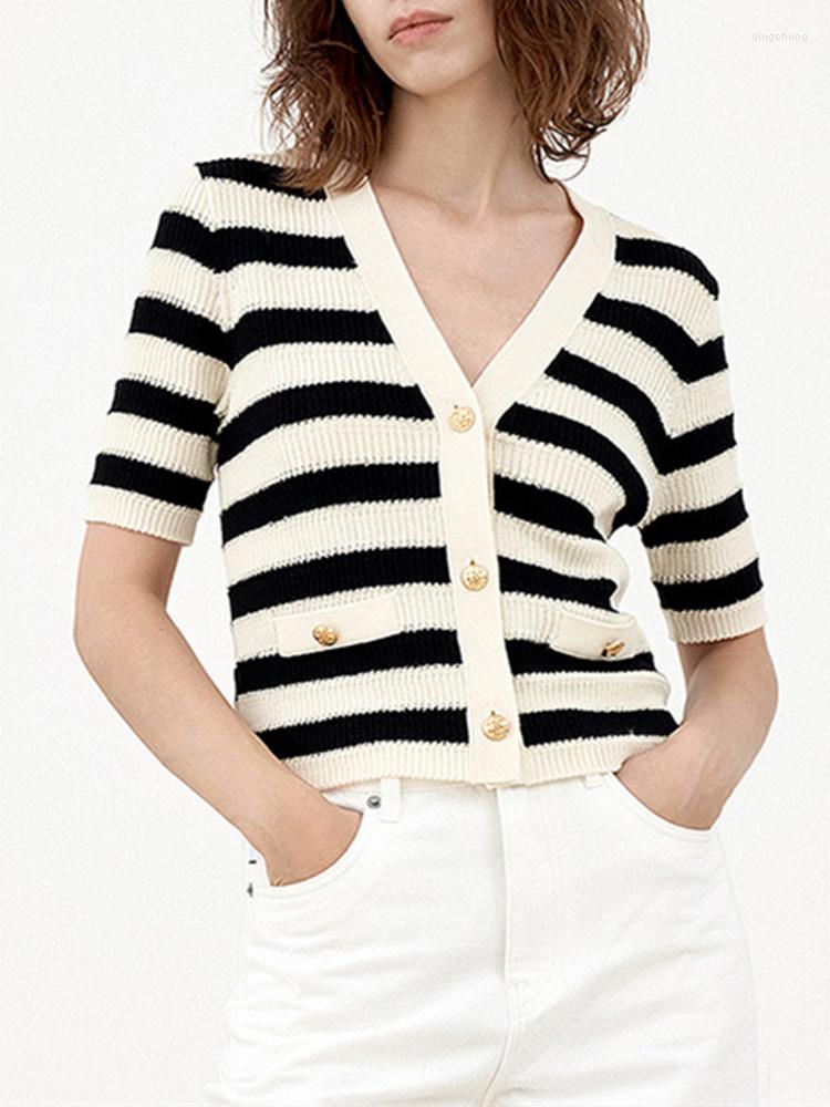 Women' Knits Women V-Neck Knitted Striped Sweater Short Sleeve Ladies Single-Breasted Knitwear Female Cardigan Tops Slim All-Match 2022
Women' Knits Women V-Neck Knitted Striped Sweater Short Sleeve Ladies Single-Breasted Knitwear Female Cardigan Tops Slim All-Match 2022