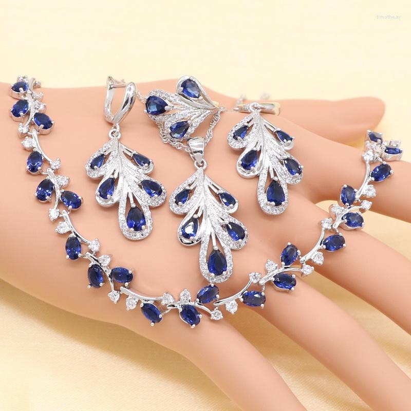 Necklace Earrings Set XUTAAYI Cubic Zirconia Blue Earring Ring Bracelet Silver Jewelry For Women, Picture shown
Necklace Earrings Set XUTAAYI Cubic Zirconia Blue Earring Ring Bracelet Silver Jewelry For Women, Picture shown