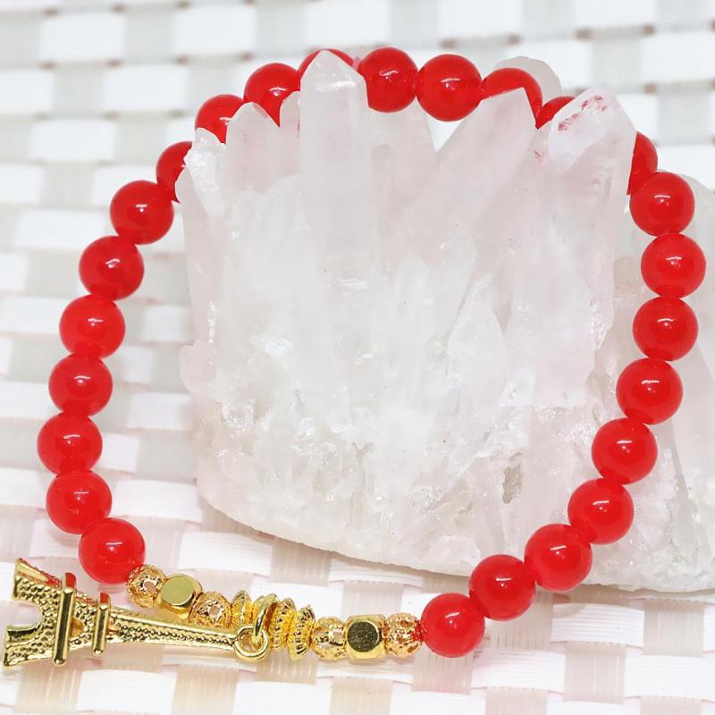 Strand Dark Red 6mm Natural Stone Chalcedony Jades Round Beads Bracelet Gold-color Paris Tower Pendant Women Gift Jewelry 7.5inch B1932
Strand Dark Red 6mm Natural Stone Chalcedony Jades Round Beads Bracelet Gold-color Paris Tower Pendant Women Gift Jewelry 7.5inch B1932