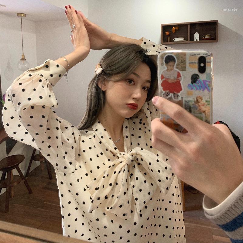 Women's Blouses Blouse Chiffon Polka Dot Sweet Style Loose Bow Spring Autumn Vintage Female Clothes Black Plus Size Women Tops 
Women's Blouses Blouse Chiffon Polka Dot Sweet Style Loose Bow Spring Autumn Vintage Female Clothes Black Plus Size Women Tops