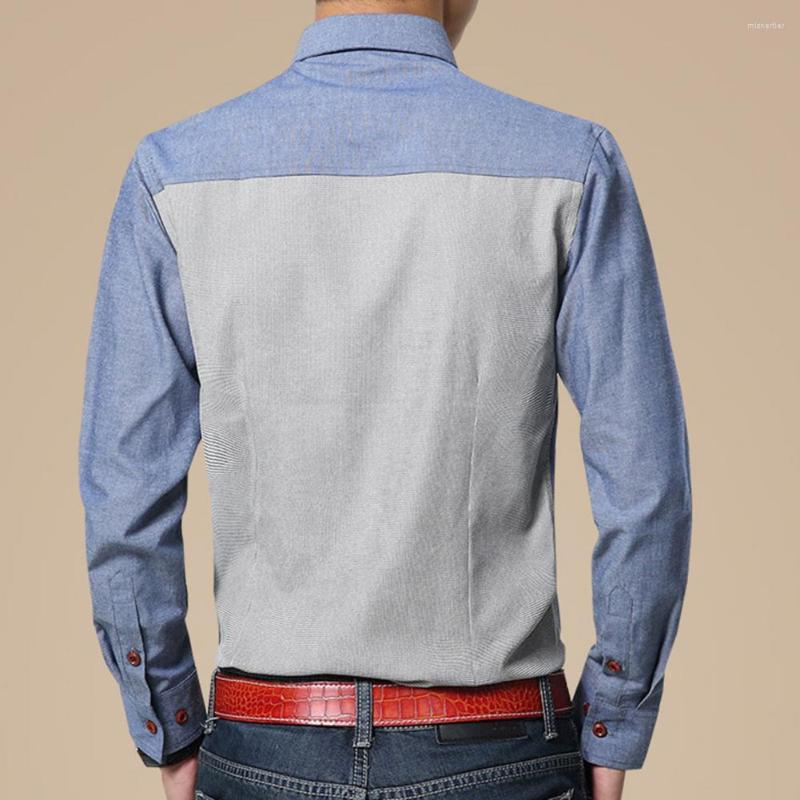 Men's Casual Shirts Trendy Spring T-shirt Patchwork Button Anti-wrinkle Men, Blue