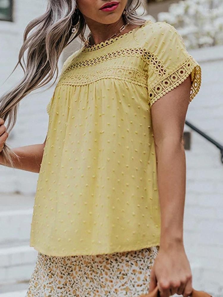 Women' Blouses Floral Print Summer Blouse Women Short Sleeve Hollow Out Crew Neck Tops Female Swiss Dot Fashion Shirt Loose T-shirt, Yellow
Women' Blouses Floral Print Summer Blouse Women Short Sleeve Hollow Out Crew Neck Tops Female Swiss Dot Fashion Shirt Loose T-shirt, Yellow
