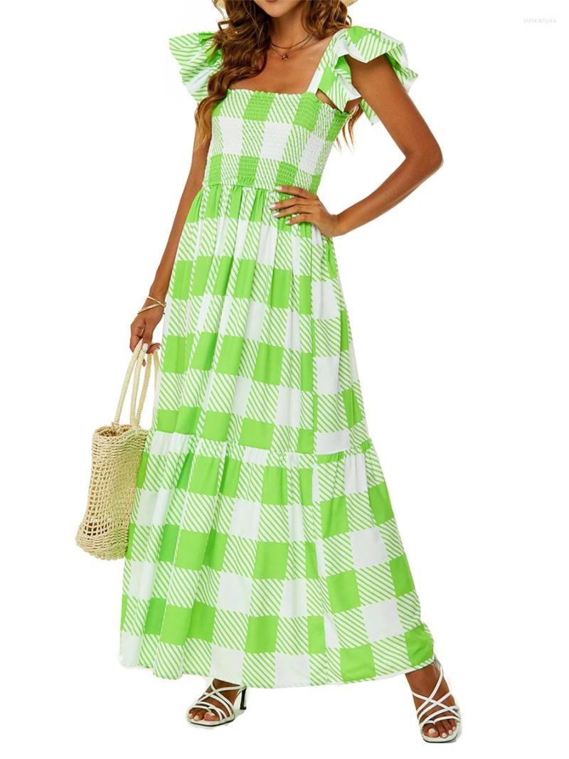 Party Dresses Women Summer Bohemian Dress Plaid Sleeve Ruched Long Boho Ladies Casual Beach, Green
Party Dresses Women Summer Bohemian Dress Plaid Sleeve Ruched Long Boho Ladies Casual Beach, Green