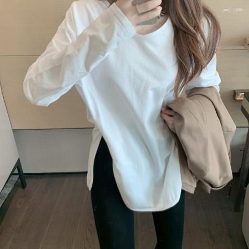 Women's T Shirts Pure Cotton Long-sleeved T-shirt Women Hem Slit Tops Female Autumn And Winter Bottoming, White
Women's T Shirts Pure Cotton Long-sleeved T-shirt Women Hem Slit Tops Female Autumn And Winter Bottoming, White
