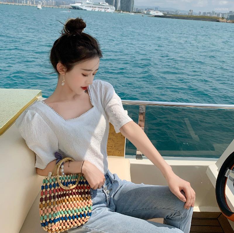 Women' Blouses Summer Lace Halter Square Neck Puff Sleeve Shirt Female Design Sense Pearl Loose Wild Casual Blouse, White
Women' Blouses Summer Lace Halter Square Neck Puff Sleeve Shirt Female Design Sense Pearl Loose Wild Casual Blouse, White