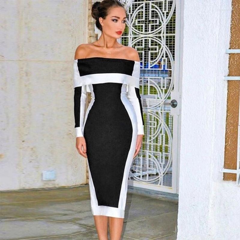 Casual Dresses Summer Women Sexy Off Shoulder Slim Bandage Dress Rayon Elegant Splicing Long Seleves Bodycon Celebrity Party, Black 
Casual Dresses Summer Women Sexy Off Shoulder Slim Bandage Dress Rayon Elegant Splicing Long Seleves Bodycon Celebrity Party, Black