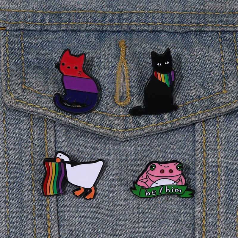 

Pride Flag Enamel Pins Custom Love is Love He Him Brooches LGBT Lapel Badges Cats Frog Goose Jewelry Gift for Kids Friends, Color #1