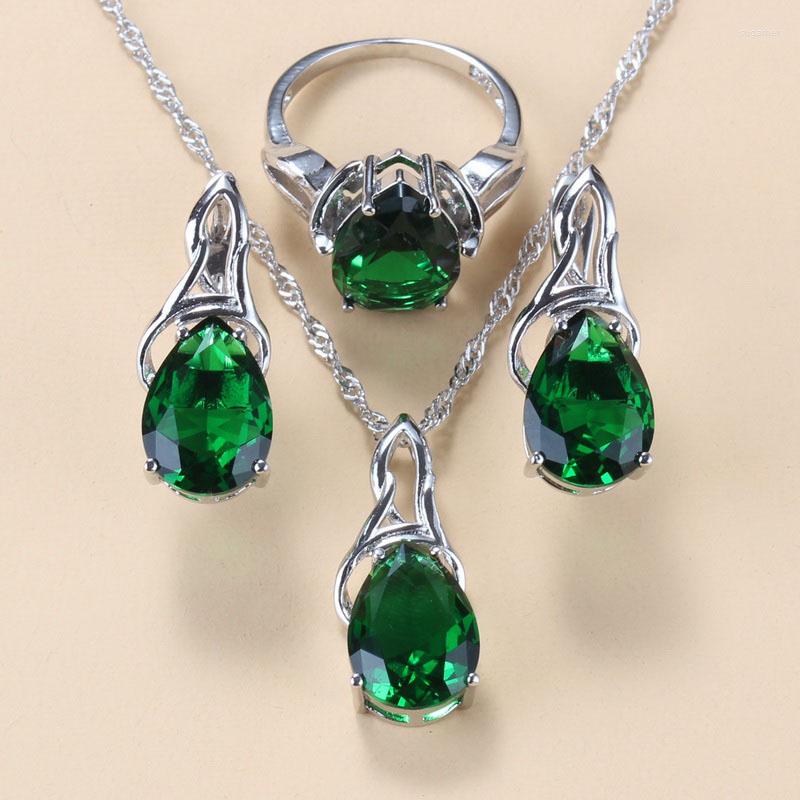 Necklace Earrings Set Fashion Women Wedding Dress Accessories Green Zircon Clip And Ring 3-Piece Sets For Gift, Picture shown
Necklace Earrings Set Fashion Women Wedding Dress Accessories Green Zircon Clip And Ring 3-Piece Sets For Gift, Picture shown