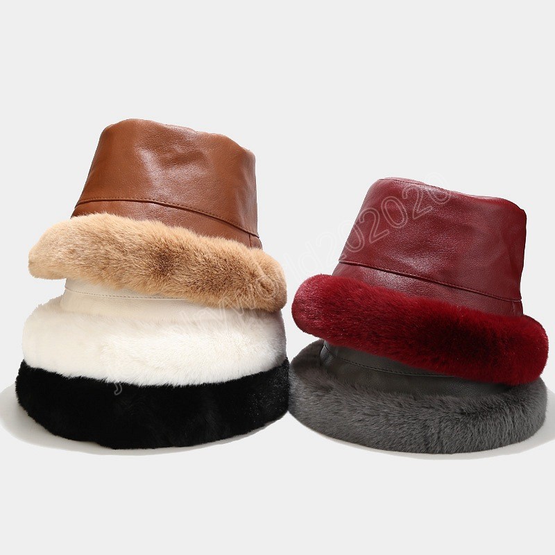Winter Bucket Hats Women PU Leather Thick Warm Fisherman Cap Imitation Rabbit Fur Windproof Panama Hat Fashion Accessories
Winter Bucket Hats Women PU Leather Thick Warm Fisherman Cap Imitation Rabbit Fur Windproof Panama Hat Fashion Accessories