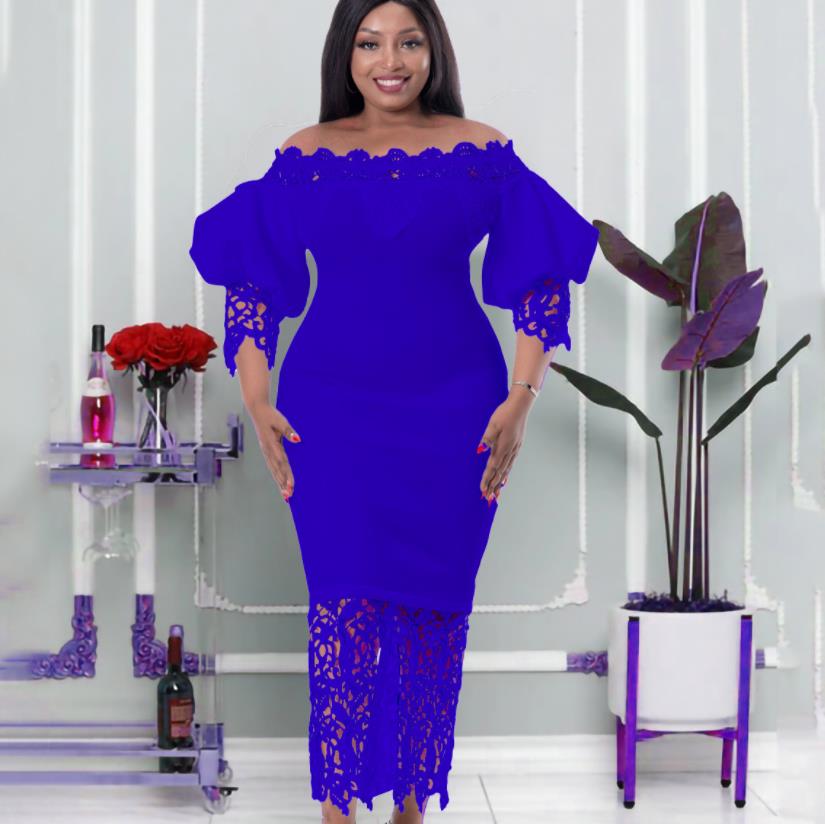 Party Dresses New off shoulder shoulder bag hip lace splicing lantern sleeve European and American dress foreign trade-dress