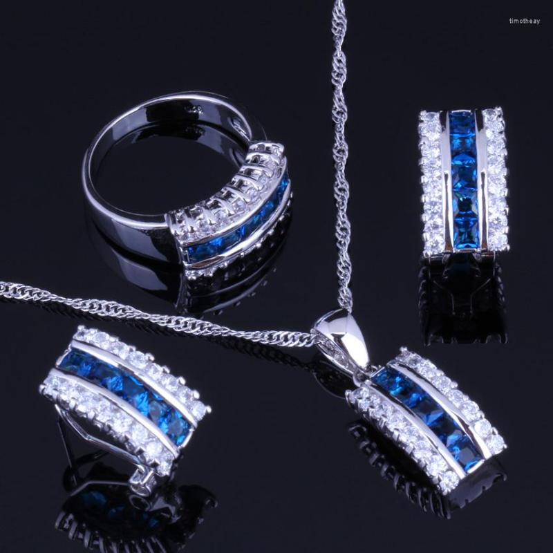 Necklace Earrings Set Gracious Blue Cubic Zirconia White CZ Silver Plated Pendant Chain Ring V0005, Picture shown
Necklace Earrings Set Gracious Blue Cubic Zirconia White CZ Silver Plated Pendant Chain Ring V0005, Picture shown
