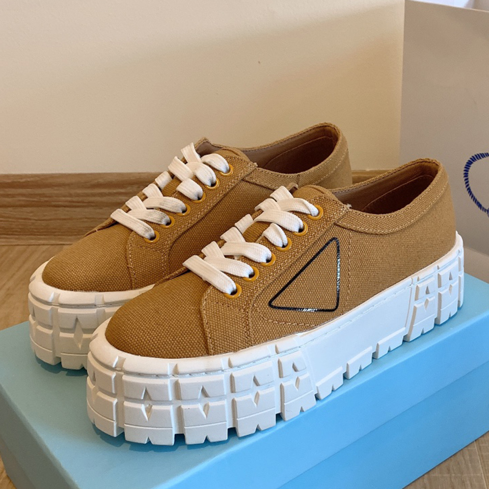 Women designer fashion platform shoes triangle logo double wheel nylon sneakers Brown, Black
Women designer fashion platform shoes triangle logo double wheel nylon sneakers Brown, Black