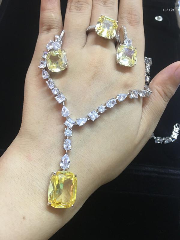 Necklace Earrings Set Jewelry Brilliant Cubic Zircon Yellow Stone Ring Wedding Bridal Dress Accessories, Picture shown
Necklace Earrings Set Jewelry Brilliant Cubic Zircon Yellow Stone Ring Wedding Bridal Dress Accessories, Picture shown