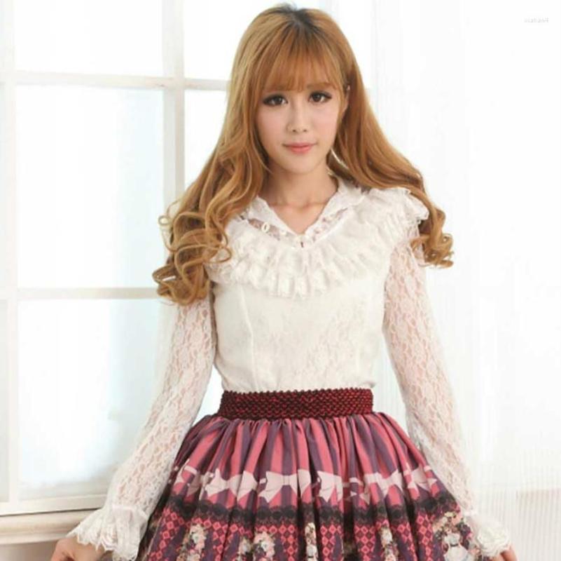 Women's Blouses Vintage Lolita Sweet Female Lace Blouse White/Black Sheer Long Sleeve Illusion Neck Top With Ruffles
Women's Blouses Vintage Lolita Sweet Female Lace Blouse White/Black Sheer Long Sleeve Illusion Neck Top With Ruffles