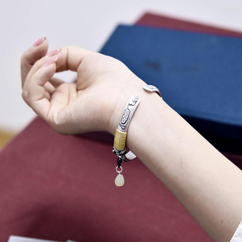 Bangle SR Silver Color Bracelet Women's Handmade Fashion Retro Solid Open Ladies Original Lotus Heart Sutra Jewelry
Bangle SR Silver Color Bracelet Women's Handmade Fashion Retro Solid Open Ladies Original Lotus Heart Sutra Jewelry
