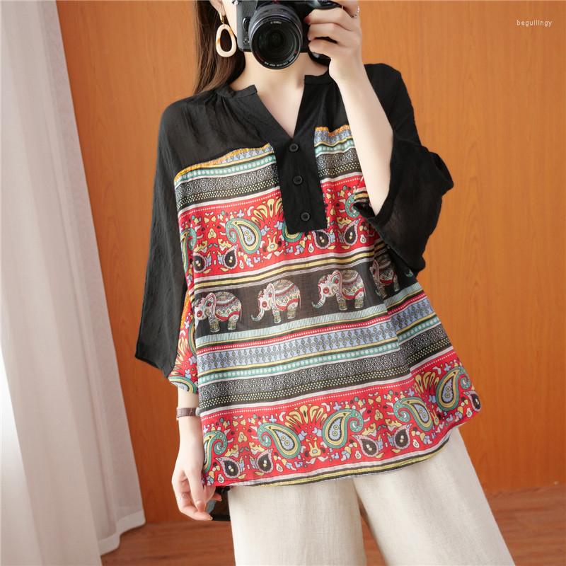 Women's Blouses Summer Fashion Woman Loose V-neck Casual Shirt Patchwork Vintage Printed Batwing Sleeved Female Tops 2022 Blusas, Black
Women's Blouses Summer Fashion Woman Loose V-neck Casual Shirt Patchwork Vintage Printed Batwing Sleeved Female Tops 2022 Blusas, Black