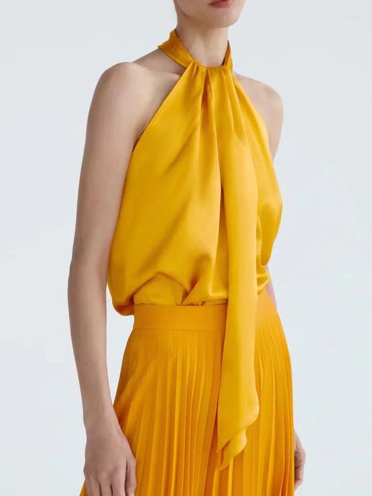 Women's Blouses Xikom 2022 Women Fashion Bow Tie Decoration Sleeveless Yellow Halter Blouse Lady Chic Satin Vest Shirt Casual Blusas Tops
Women's Blouses Xikom 2022 Women Fashion Bow Tie Decoration Sleeveless Yellow Halter Blouse Lady Chic Satin Vest Shirt Casual Blusas Tops