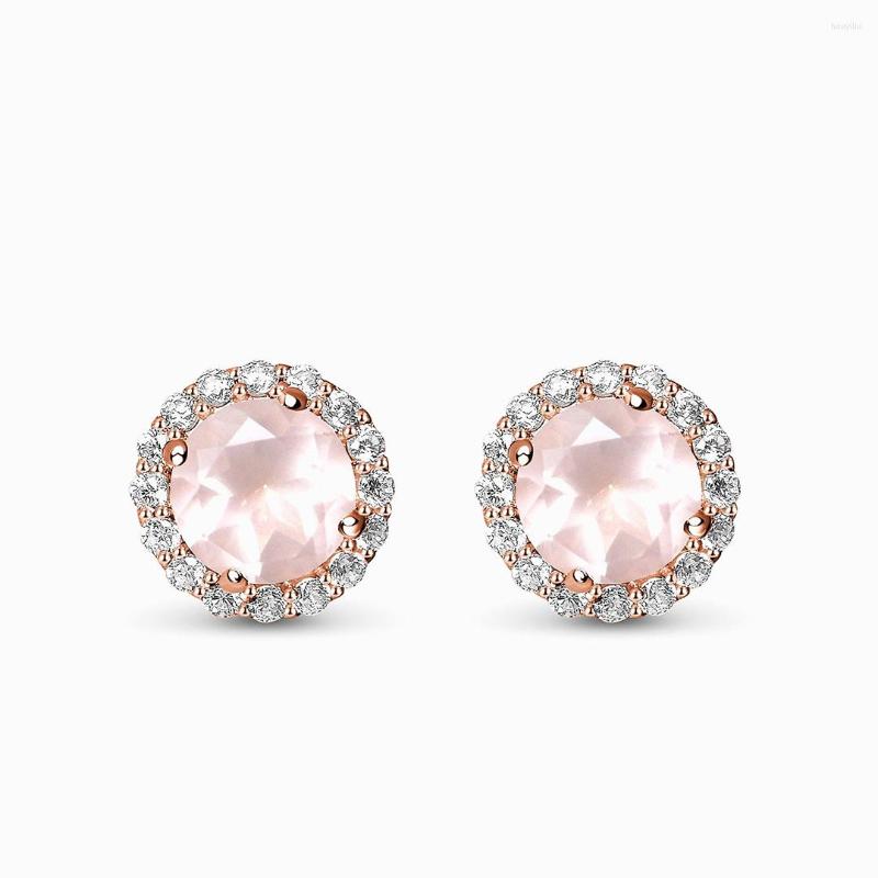 Stud Earrings Selling 925 Sterling Silver Round 6mm Rose Quartz For Women Gift