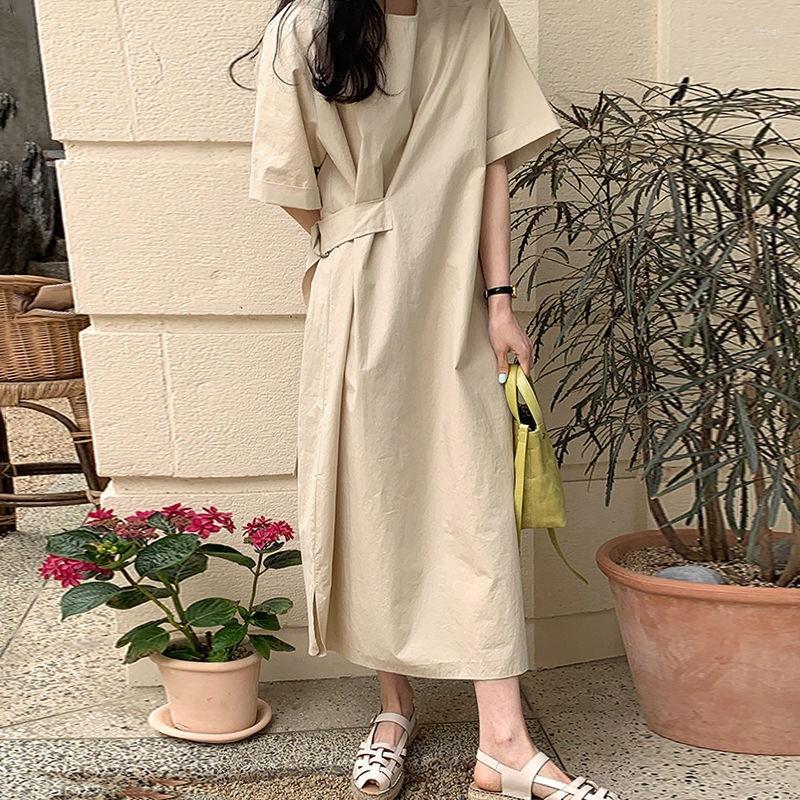 Women' Polos Korean Chic Minimalist Style Round Neck Side Belt Loose Plus Size Dress Women, Apricot
Women' Polos Korean Chic Minimalist Style Round Neck Side Belt Loose Plus Size Dress Women, Apricot