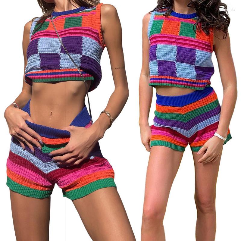 Women' Tracksuits Women Knitted Shorts Set Plaid Vest With Elastic Waist Stripes Summer Outfit For Party Club Women' Suit
Women' Tracksuits Women Knitted Shorts Set Plaid Vest With Elastic Waist Stripes Summer Outfit For Party Club Women' Suit