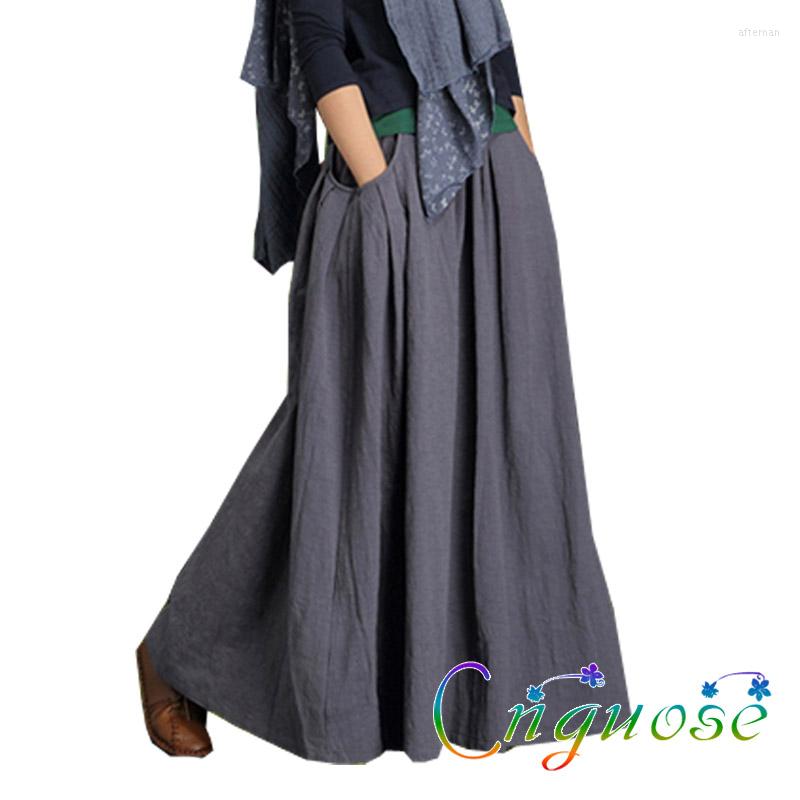 Skirts Female Vintage Casual Cotton And Linen Plus Size 5XL 6XL XXXXXL Pleated Skirt With Pockets Maxi Long A-line Ladies Womens, Dark grey 
Skirts Female Vintage Casual Cotton And Linen Plus Size 5XL 6XL XXXXXL Pleated Skirt With Pockets Maxi Long A-line Ladies Womens, Dark grey