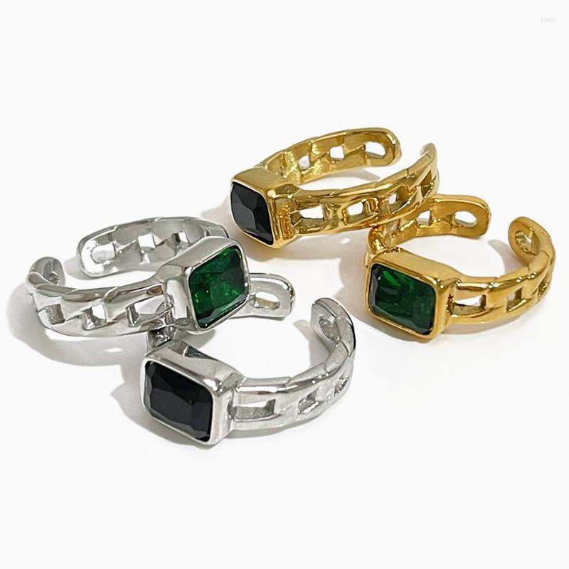 Cluster Rings Peri'sBox Fashion Rectangle Black Green Zircon Ring For Women Stainless Steel Gold Color Link Chain Wide Open Lady Jewelry
Cluster Rings Peri'sBox Fashion Rectangle Black Green Zircon Ring For Women Stainless Steel Gold Color Link Chain Wide Open Lady Jewelry