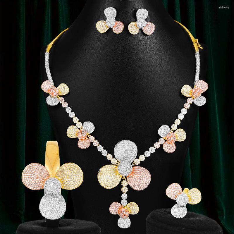 Necklace Earrings Set Missvikki Luxury 3TONE Flowers African 4PCS For Women Wedding Full Micro Cubic Zirconia Dress Earring Sets, Picture shown
Necklace Earrings Set Missvikki Luxury 3TONE Flowers African 4PCS For Women Wedding Full Micro Cubic Zirconia Dress Earring Sets, Picture shown