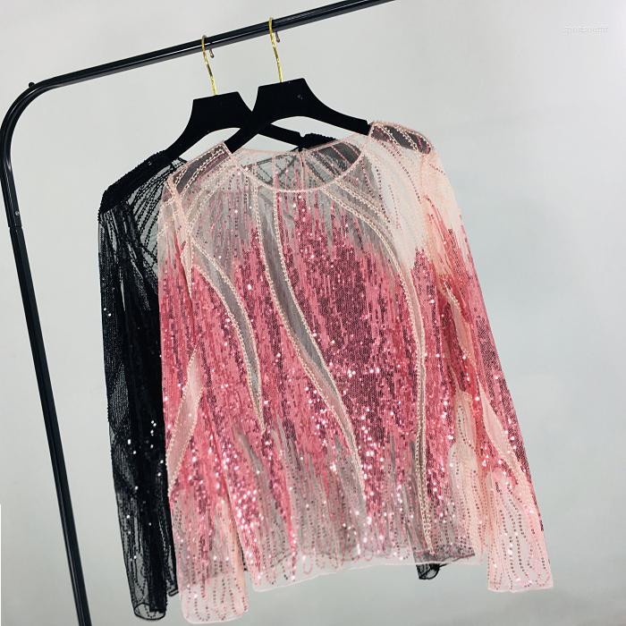 Women's Blouses Women Sexy Mesh Nailing Beading Shirt Female Paillette Hollow-out Straight Long Sleeve Blouse Ladies Pullover Suits, Pink
Women's Blouses Women Sexy Mesh Nailing Beading Shirt Female Paillette Hollow-out Straight Long Sleeve Blouse Ladies Pullover Suits, Pink