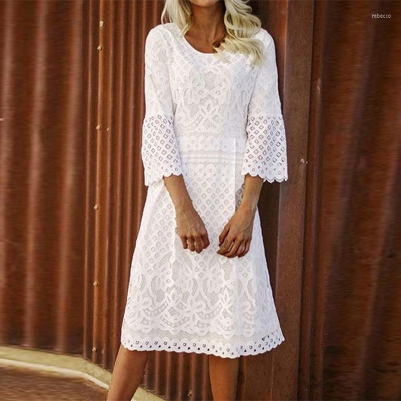 Casual Dresses 2022 White Dress Women Fashion O-neck Lace 3/4 Sleeve Elegant Party For Lady Robe Femme
Casual Dresses 2022 White Dress Women Fashion O-neck Lace 3/4 Sleeve Elegant Party For Lady Robe Femme