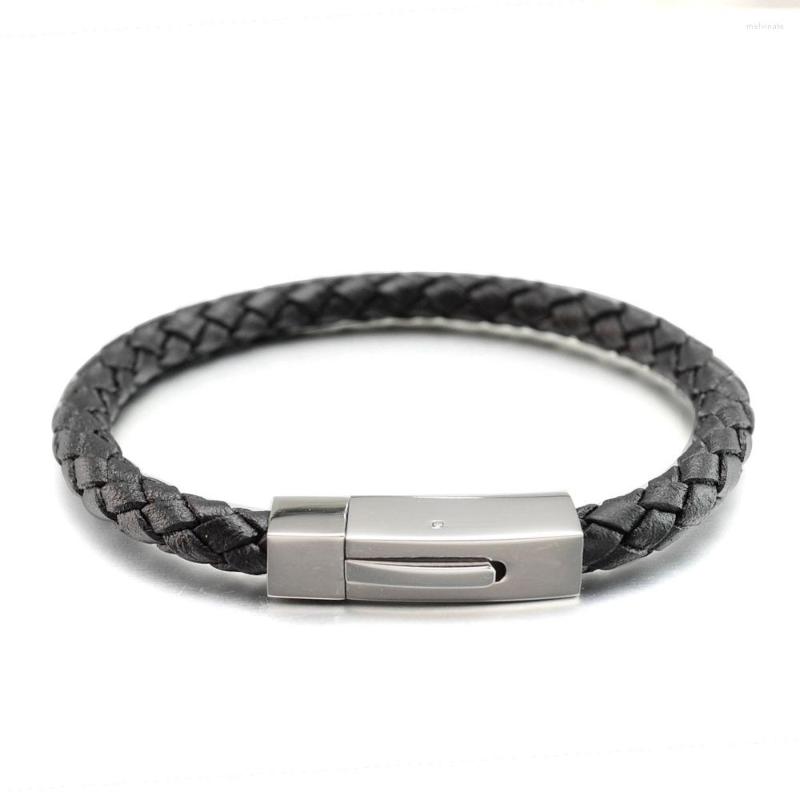 Link Bracelets Men's Black Brown Hand Braided Genuine Leather Wristband Bracelet With Stainless Steel Clasp 
Link Bracelets Men's Black Brown Hand Braided Genuine Leather Wristband Bracelet With Stainless Steel Clasp
