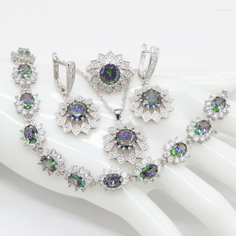 Necklace Earrings Set XUTAAYI Rainbow Cubic Zirconia Silver For Women Wedding Flower Shaped Earring Pendant Ring Bracelet, Picture shown
Necklace Earrings Set XUTAAYI Rainbow Cubic Zirconia Silver For Women Wedding Flower Shaped Earring Pendant Ring Bracelet, Picture shown
