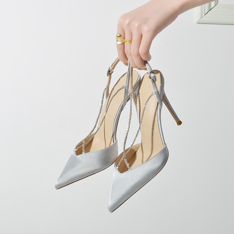 Sandals Rhinestone Pointed Toe Satin Pumps Stiletto Cross Strap Designer High Heels Women Shoes Zapatos Mujer Primavera Verano, 6cm heel