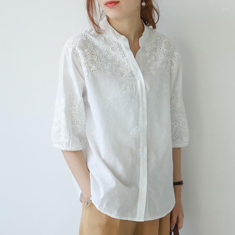 Women's Blouses Johnature Women Embroidered Shirt Cotton V-Neck Half Sleeve Solid Color Casual Blouse 2022 Spring Autumn Loose Simple Shirts, Blue
Women's Blouses Johnature Women Embroidered Shirt Cotton V-Neck Half Sleeve Solid Color Casual Blouse 2022 Spring Autumn Loose Simple Shirts, Blue