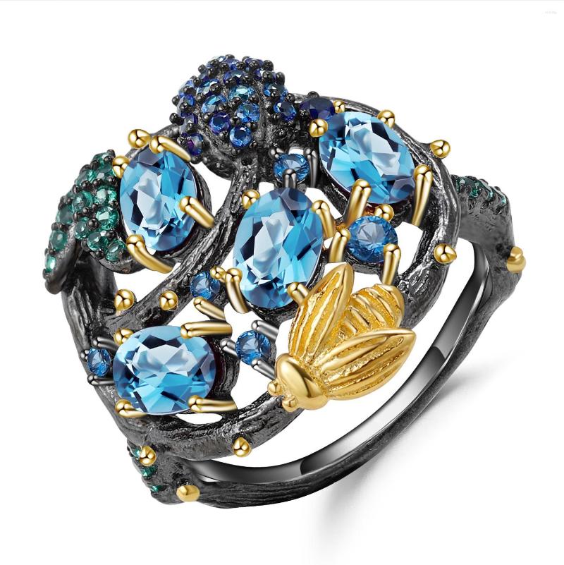 Cluster Rings GEM'S BALLET Natural Swiss Blue Topaz Wedding Ring 925 Sterling Silver Handmade Gold Bee Branch For Women Fine Jewelry
Cluster Rings GEM'S BALLET Natural Swiss Blue Topaz Wedding Ring 925 Sterling Silver Handmade Gold Bee Branch For Women Fine Jewelry
